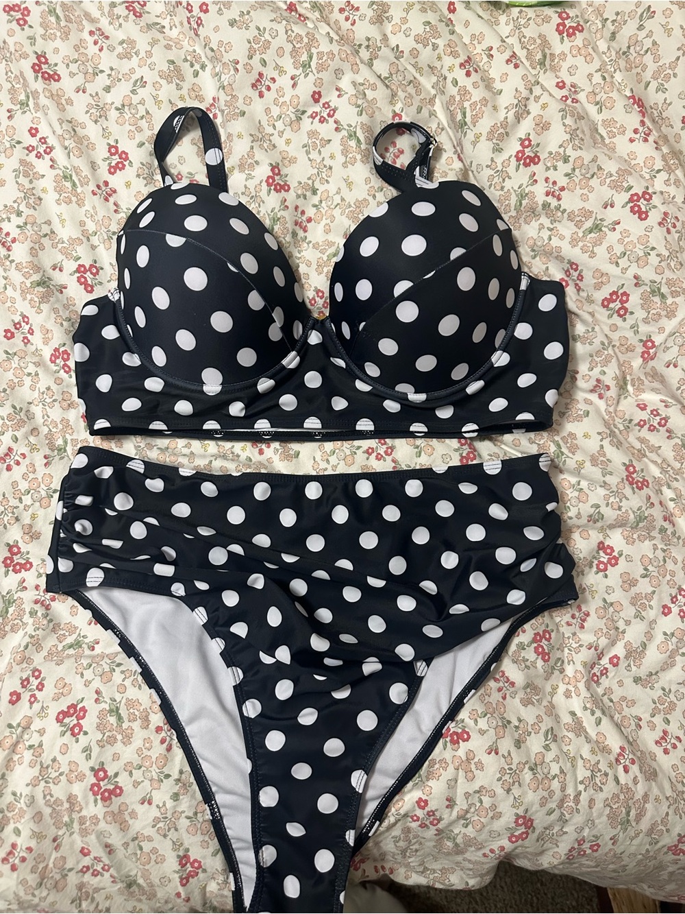 Source Unknown Black and White Polka Dot Bikini Set